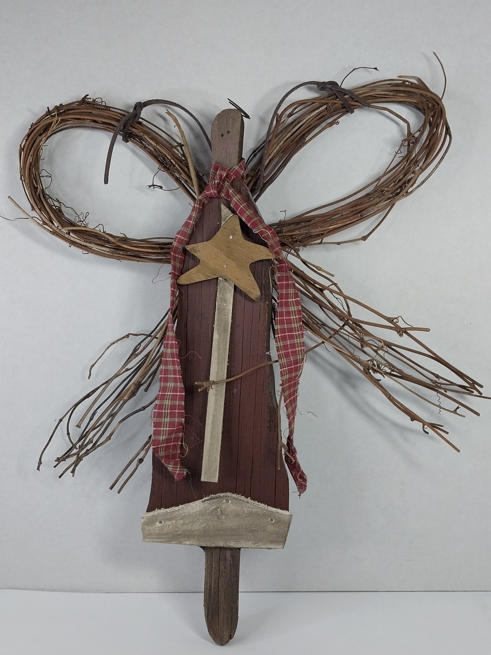 Primitive Country Garden Wood Angel Rustic Grapevine Wings Folk Art 18" Tall